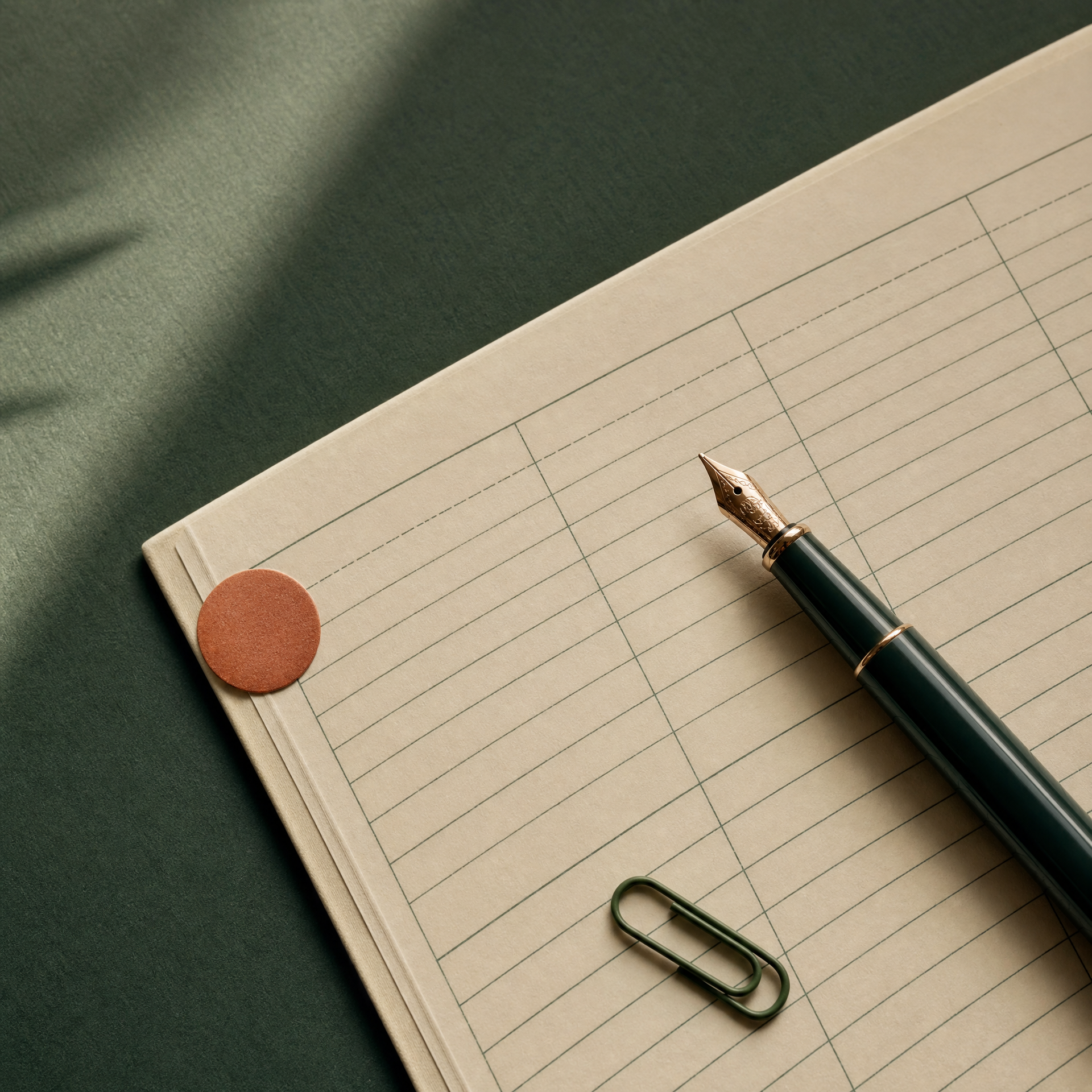Ledger, calculator, and financial documents on a desk